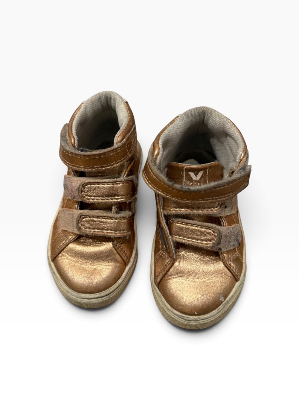 Veja kids Metallic Bronze High-Top Sneakers with Double Velcro Straps 7/23